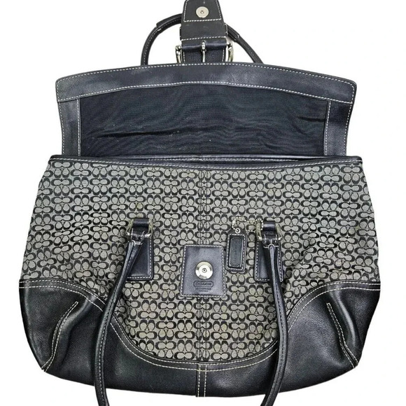 Authentic Vintage Coach Signature Handbag Black Satchel K35-6388 Shoulder Bag - Picture 5 of 10